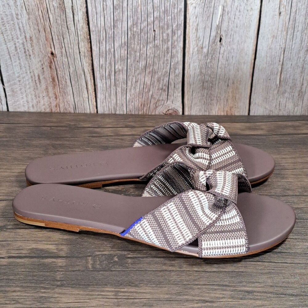 Rothys The Knot Taupe Stripe Slip on Flat Sandals Women's Size 8 (NWOB) - Picture 3 of 8
